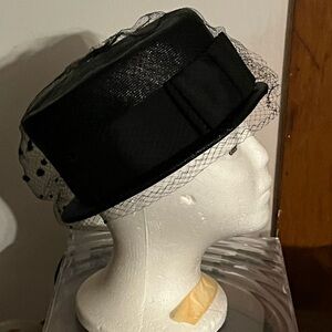 Vintage MCM Black Veiled Hat Rawak Exclusive by Phipps New York Paris bucket hat